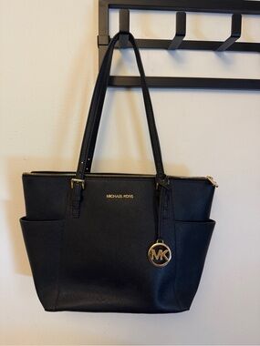 Michael Kors Black Saffiano Leather Tote with Gold Hardware